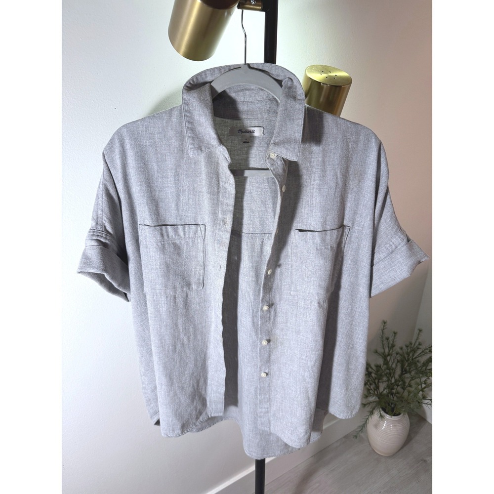Madewell cuffed blue cotton work top office casual elevated sustainable layer sm